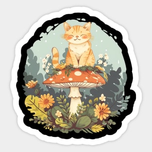 Vintage Cute mushroom Cat Floral Garden Kawaii Kitten Sticker